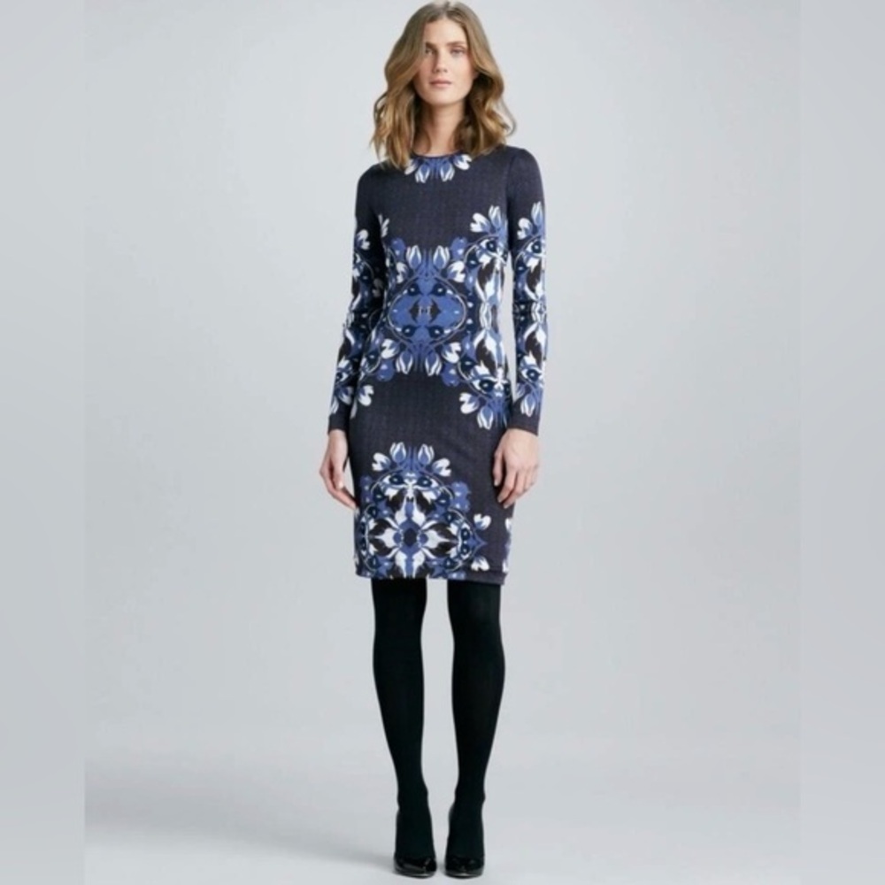 Tory Burch Flavia Rayon Jersey Floral‎ Dress Long Sleeve Workwear Casual Size 10